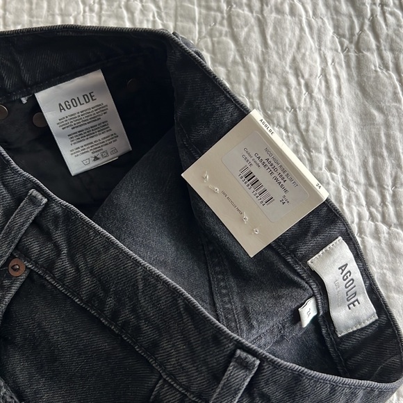 NWT Agolde Black Distressed Nico High Rise Slim Fit Jeans Cassette Wash - Picture 9 of 10
